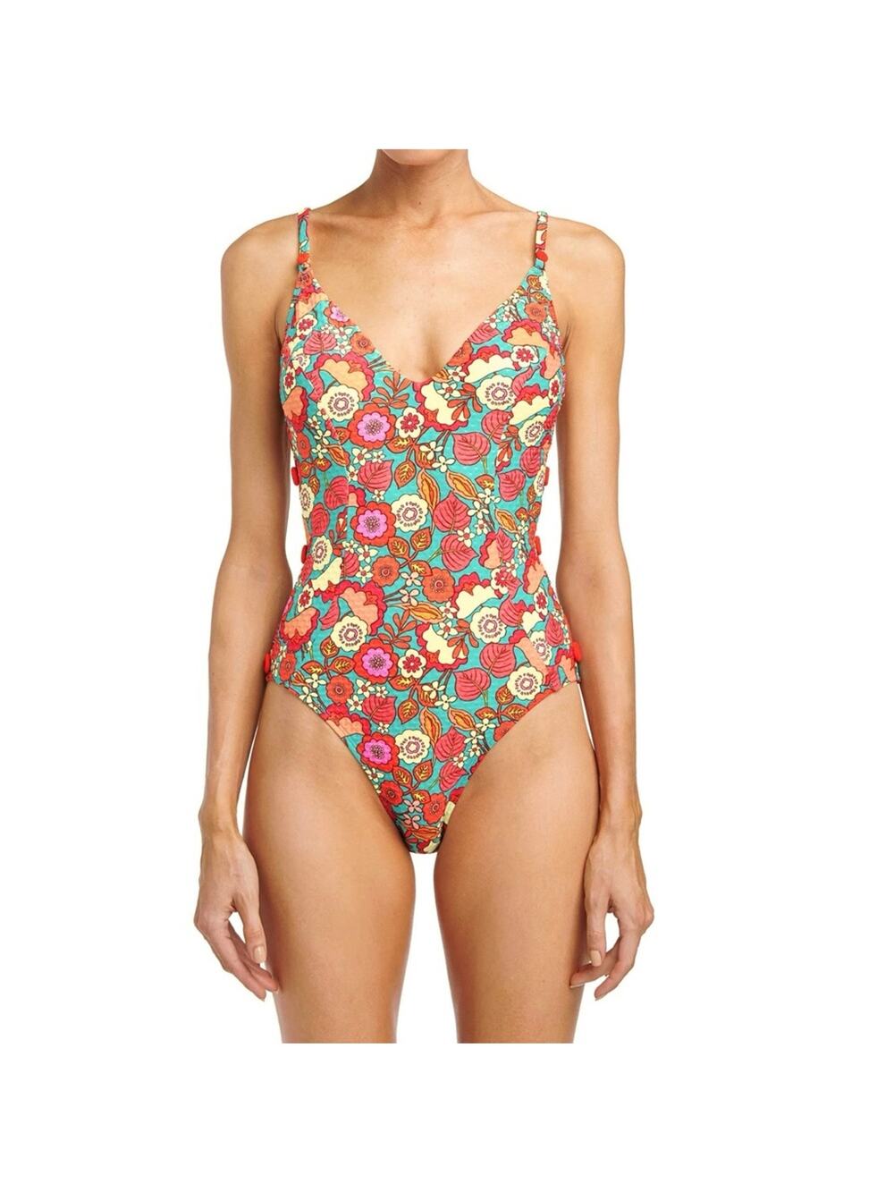 Robin Piccone Bibi Side-Cut Out Floral One-Piece Swimsuit 4 Small